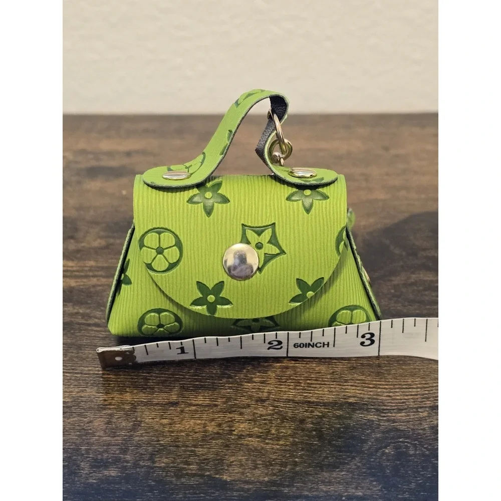 Mini Purse Key Chain Ring  Bag Purse Charm Tassel Monogram Faux PU Leather